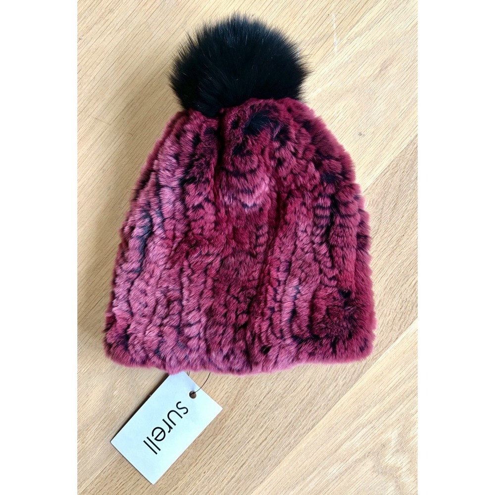 surell NWT Genuine Rabbit Fur Hat Burgundy O/S Winter Hat